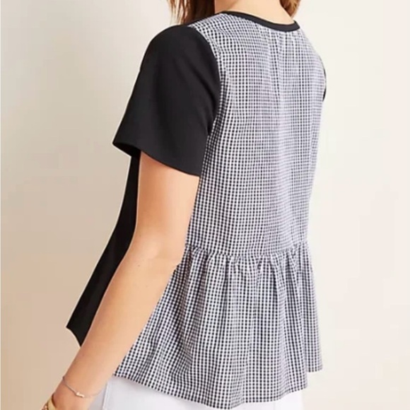 Anthropologie Eri & Ali Gingham-Peplum Back Short Sleeve Top - Picture 2 of 6